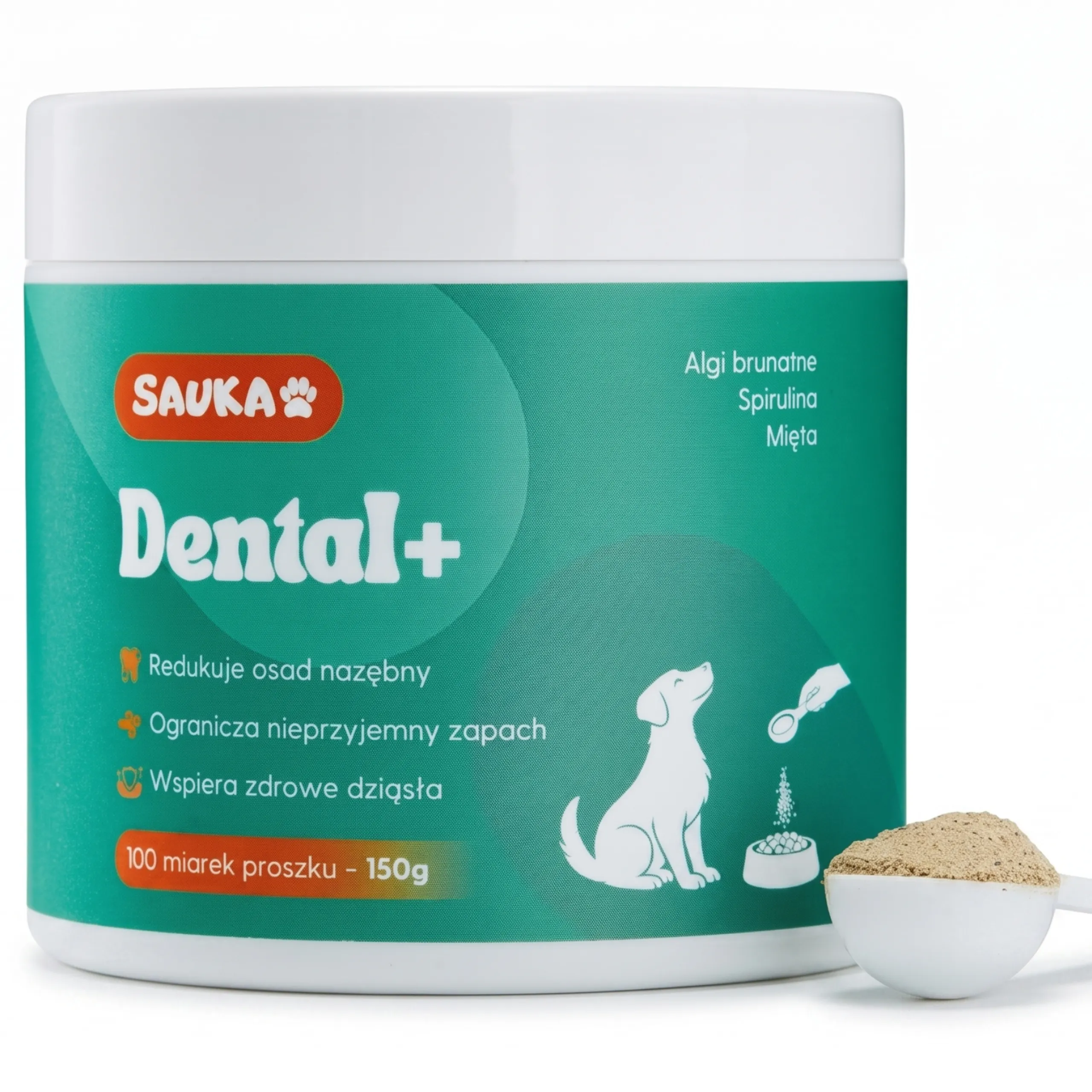 Opakowanie proszku na zęby Sauka Dental+ dla psa