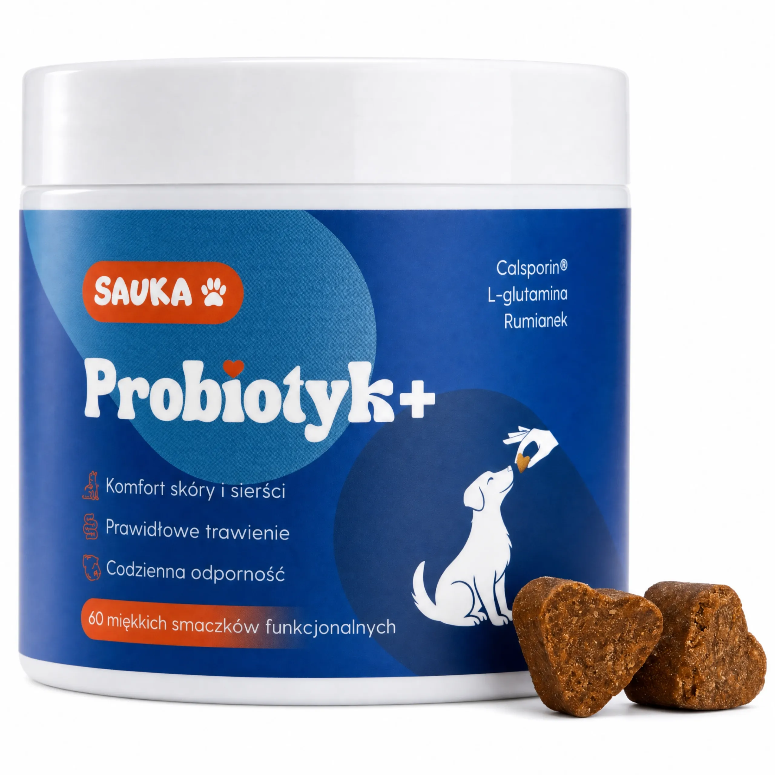 Opakowanie probiotyku Sauka Probiotyk+ w postaci smaczków dla psa